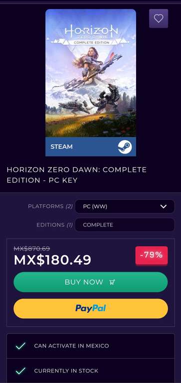 CDKEYS: Horizon Zero Dawn Complete Edition PC Steam