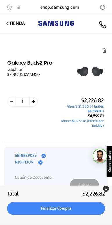 Samsung Store: Audífonos Galaxy Buds 2 Pro + Super Fast Wireless Charger gratis.