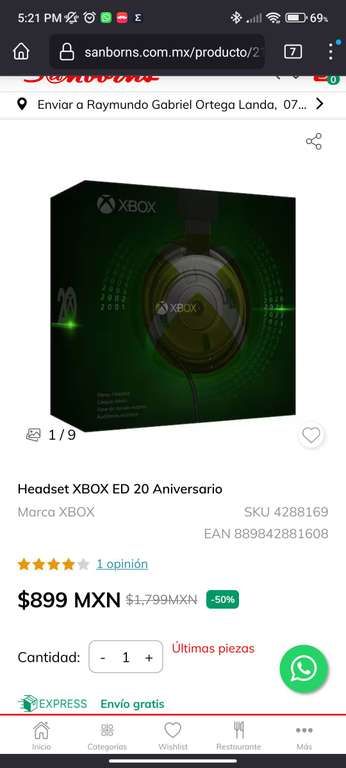 Sanborns Online: Headset Xbox Edición 20 Aniversario