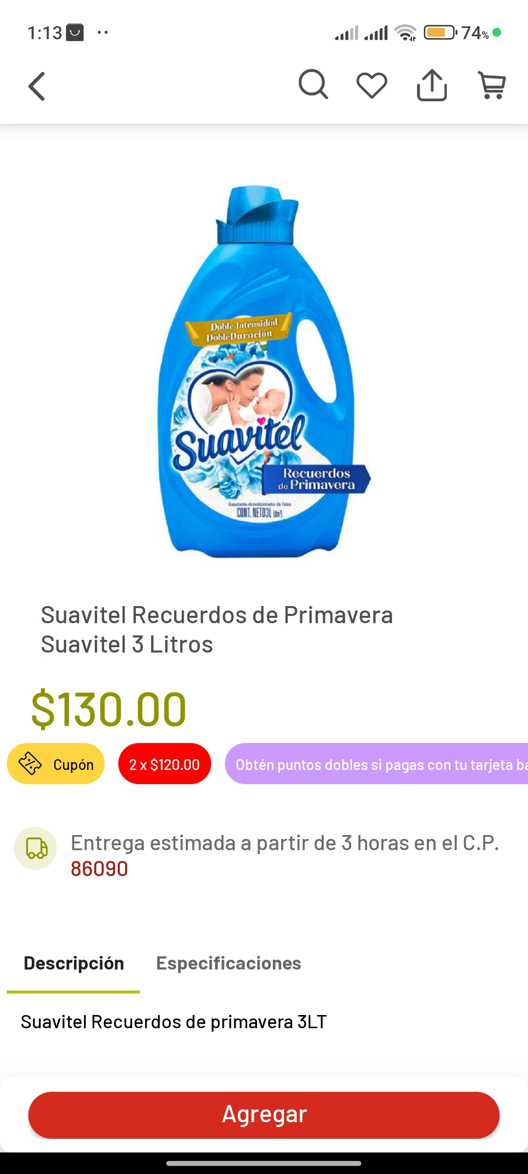 Soriana: suavitel memoria recuerdo de primavera de 3lts a 2x120