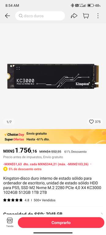 AliExpress: SSD m.2 Kingston KC3000 2TB