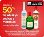 Soriana: 50% de descuento en la segunda botella (Whisky Vodka y mezcal)