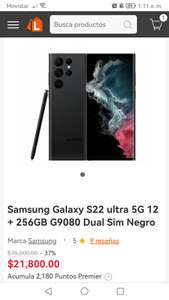 Linio: Samsung Galaxy S22 ultra 12/256 (Snapdragon) con HSBC y PayPalñ---------------