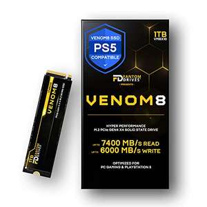 Amazon USA: SSD Fantom Drives Venom8 1TB, hasta 7400/6000 MB/s, tiene DRAM, excelente para PC monstruosa o PS5 (2TB en AMZ MX por $2800))