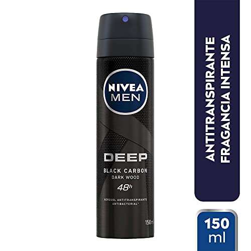 Amazon: NIVEA MEN Desodorante Antibacterial, Deep Black Carbon (150 ml) 48 horas Protección | Planea y Ahorra, envío gratis con Prime