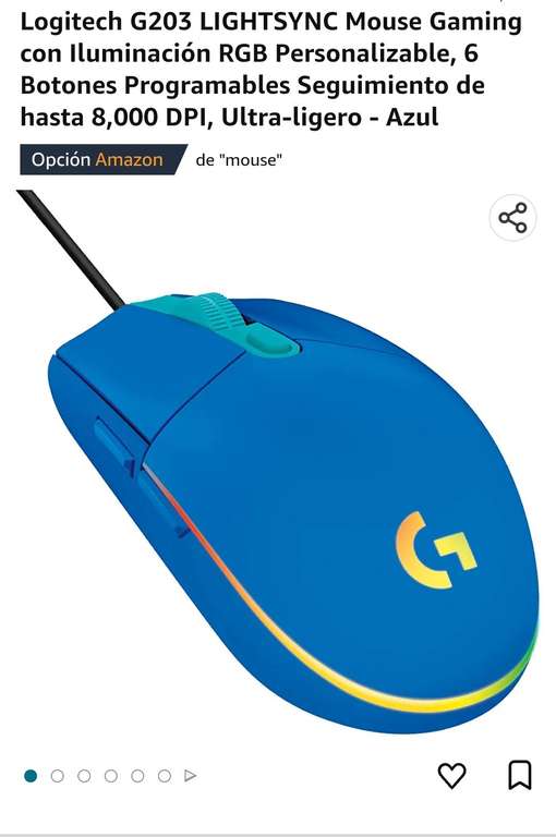 Amazon: Logitech G203 LIGHTSYNC Mouse Gaming con Iluminación RGB Personalizable | envío gratis con Prime