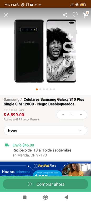 Linio: Samsung galaxy S10+ | Pagando con PayPal