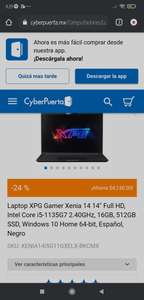CyberPuerta: Laptop XPG Gamer Xenia 14 14" Full HD, Intel Core i5-1135G7 2.40GHz, 16GB, 512GB SSD, Windows 10 Home 64-bit, Español, Negro