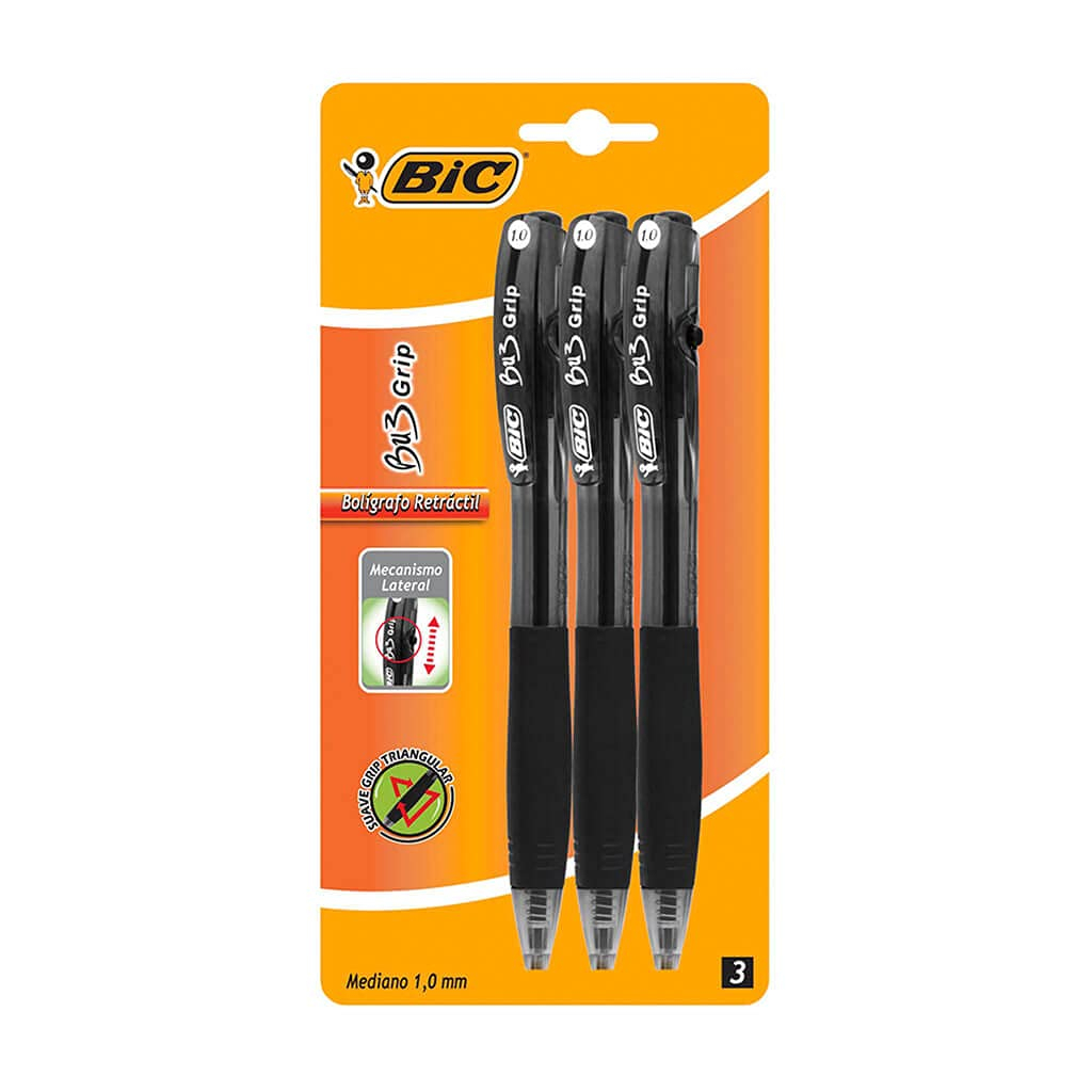 Amazon: BIC Bolígrafo BU3 Medium Point 1.00 mm Retráctil Clip de Plástico Mejor Agarre Escritura Suave y Colorida Pen 3 Piezas Negro.