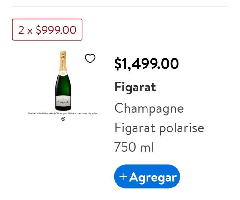 Walmart express: Todo el Champagne Figarat en oferta, ejemplo: polarise 750 ml. 2 X 999.00!!