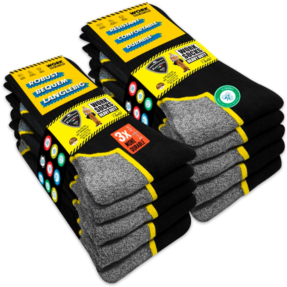 Amazon: 3 meses sin intereses, ALGODÓN, Calcetines Negros De Trabajo Ultra Reforzados Con Caja De Regalo 10 Pares