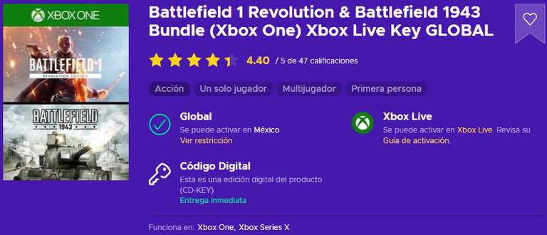 ENEBA: Battlefield 1 Revolution & Battlefield 1943 Bundle pack XBOX (Key Global)