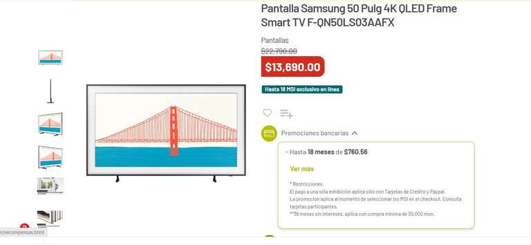 Soriana: Pantalla Samsung 50 Pulg 4K QLED Frame Smart TV F-QN50LS03AAFX