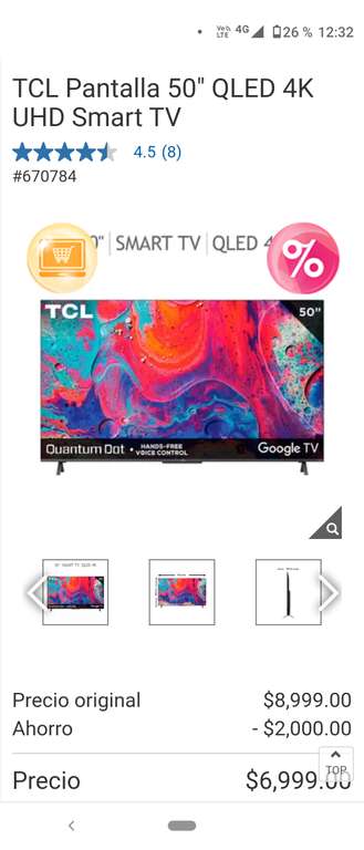 Costco: TCL Pantalla 50" QLED 4K UHD Smart TV Quantum dot