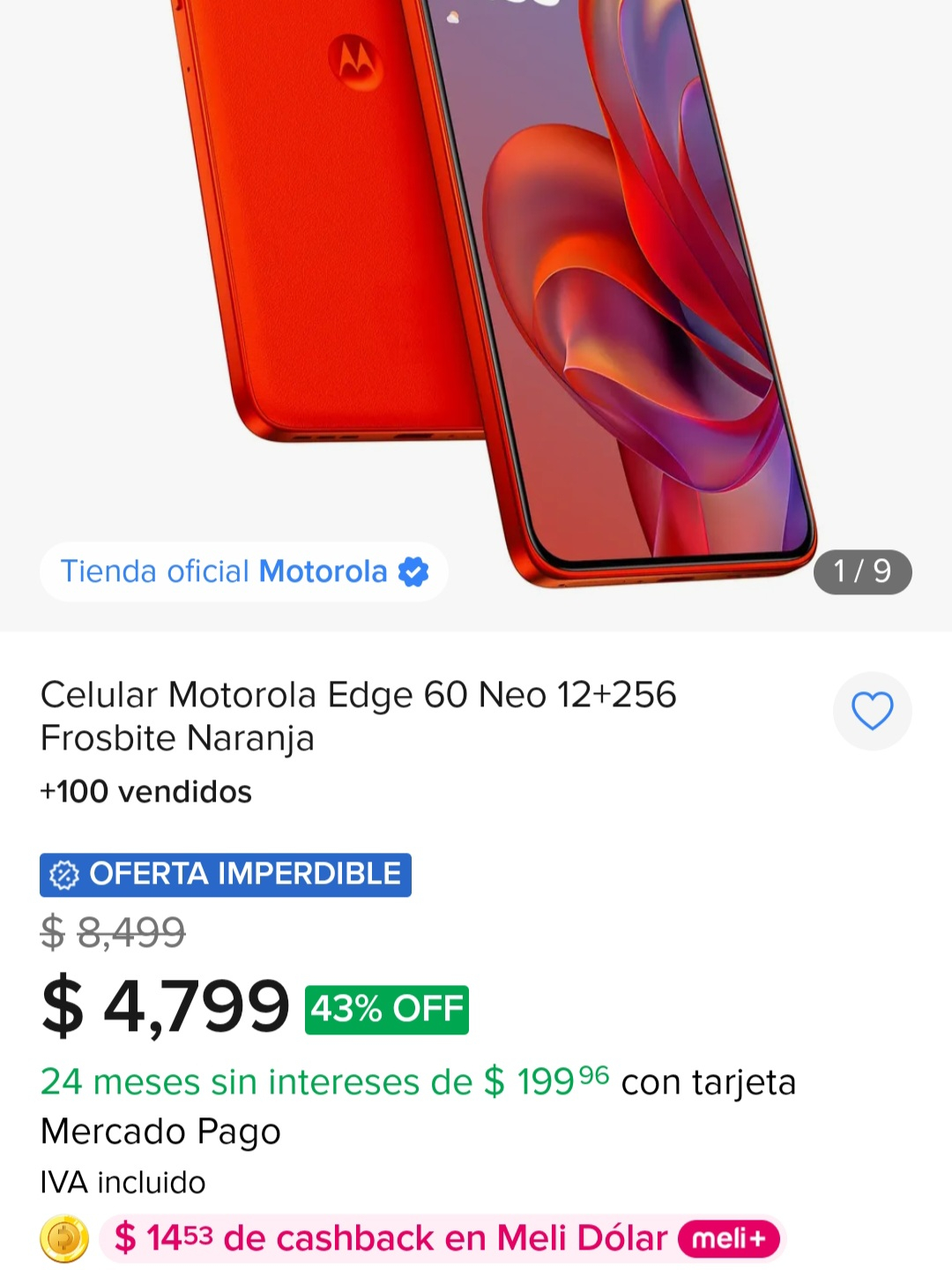 Mercado Libre: Celular Motorola Edge 60 Neo | 12GB + 256GB | Frosbite / Latte | con AMEX