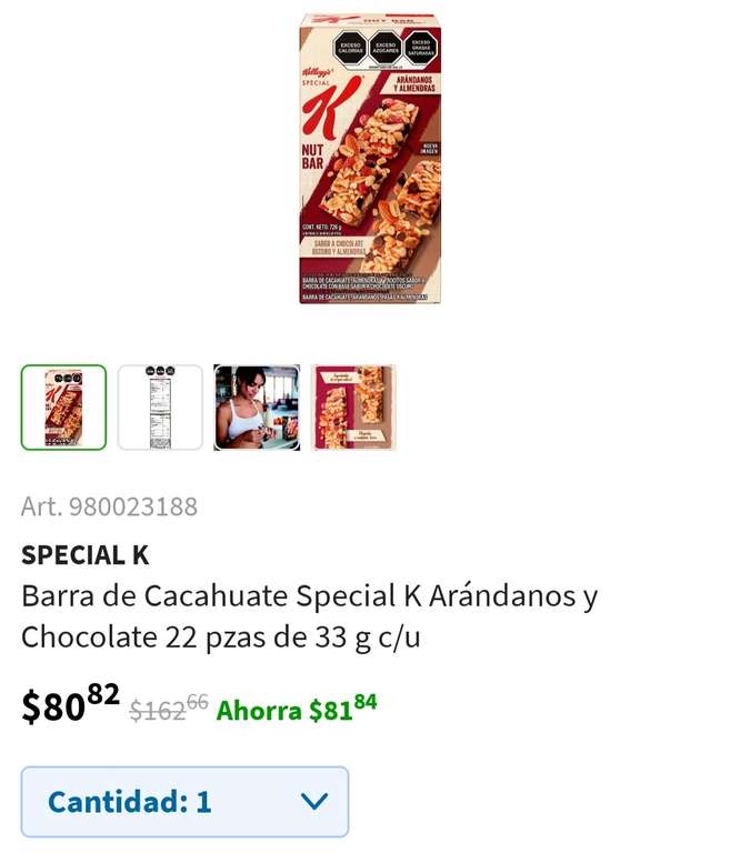Sam's Club: Barra de Cacahuate Special K Arándanos y Chocolate 22 pzas de 33 g c/u