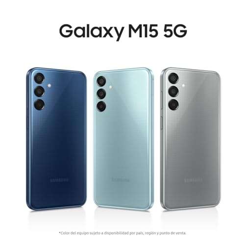 Amazon: Samsung Galaxy M15, 5G, 4GB RAM, 128GB almacenamiento, Nacional con Garantía, Vendido y Enviado por Amazon MX (Azul, Gris o Aqua)