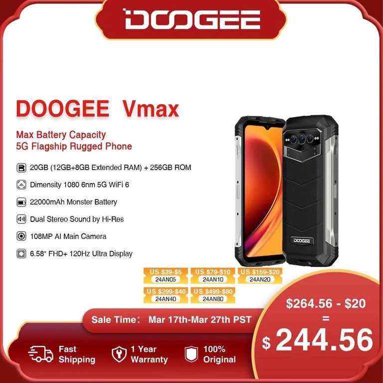 AliExpress: Doogee VMAX (teléfono de uso rudo) 22,000 mAh, 120 Hz en oferta