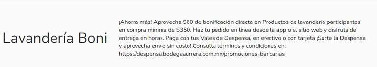 Bodega Aurrera Despensa: $60 de BONIFICACION PRODUCTOS LAVANDERIA (Compra mínima de $350)