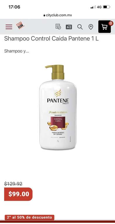 City club: Shampoo Pantene 1 L Control Caída (precio comprando 2)