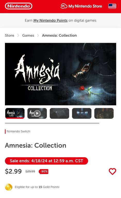 Amnesia Collection eShop USA 49.55 pesos MX o 2.99 Dolares, para Nintendo Switch