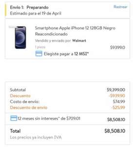 Walmart: Iphone 12 128Gb Reacondicionado Más barato! Banamex 12MSI