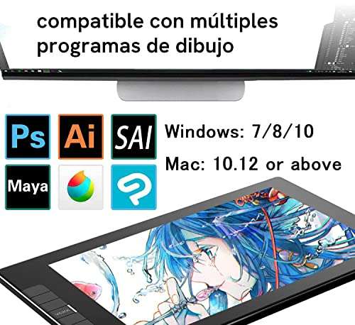 Amazon: VEIKK VK1200 Tableta Digital, Pantalla 11.6pulgadas, 6 TeclasAccesoDirecto y bolígrafo fun. inclinación 8192 niveles PC/Mac, Anime