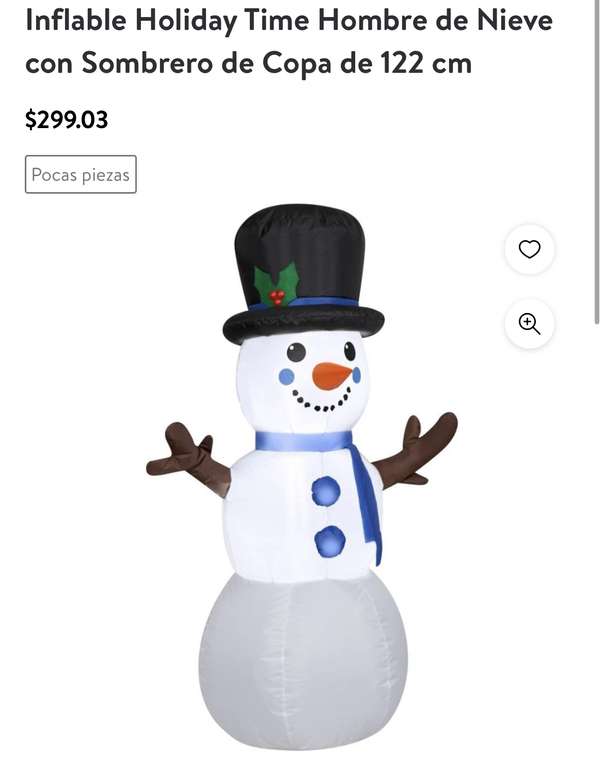 Walmart: Inflable Holiday Time Hombre de Nieve con Sombrero de Copa de 122 cm