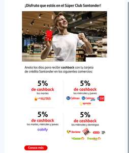 Santander: 5% de Cashback (comercios seleccionados) con TDC