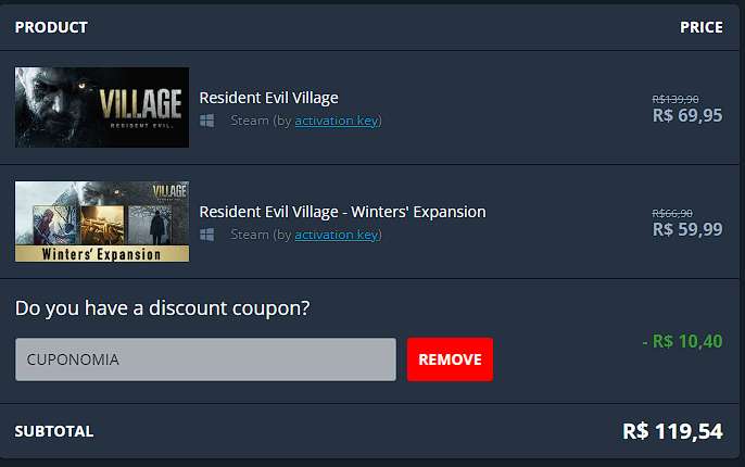 NUUVEM BR con VPN y Paypal | PC Steam Resident Evil Village+Winter's Expansion (aprox $451.52) con cupones de 8%OFF "CUPONOMIA" y "RAKUTEN"