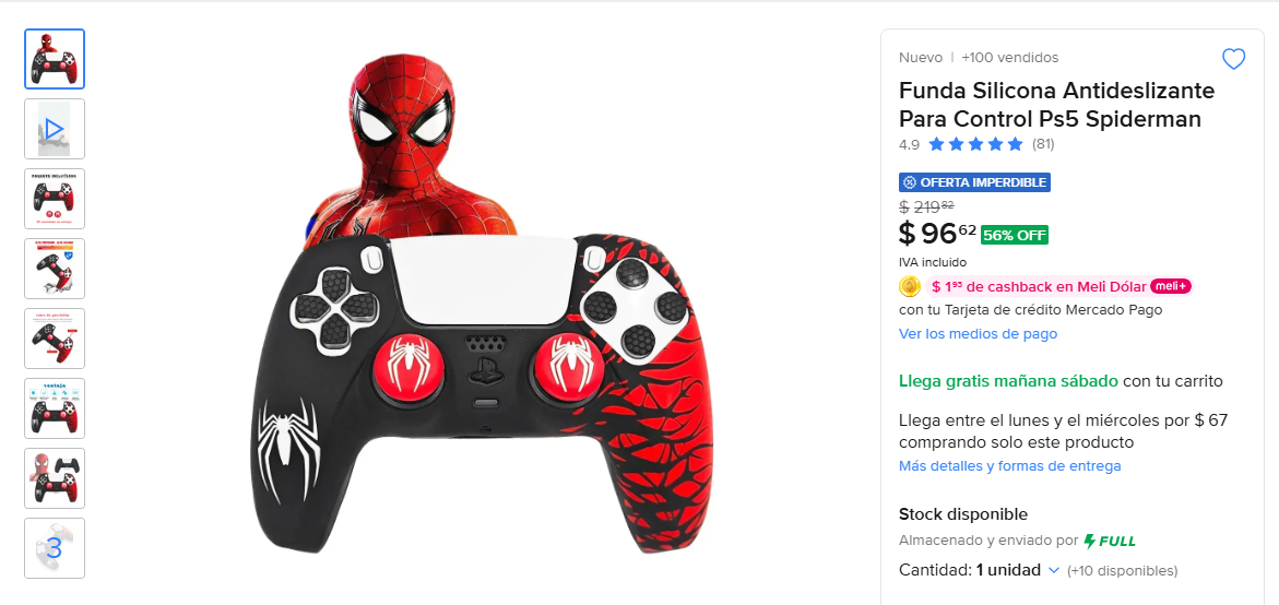 Mercado Libre: Funda Silicona Antideslizante Para Control Ps5 Spiderman