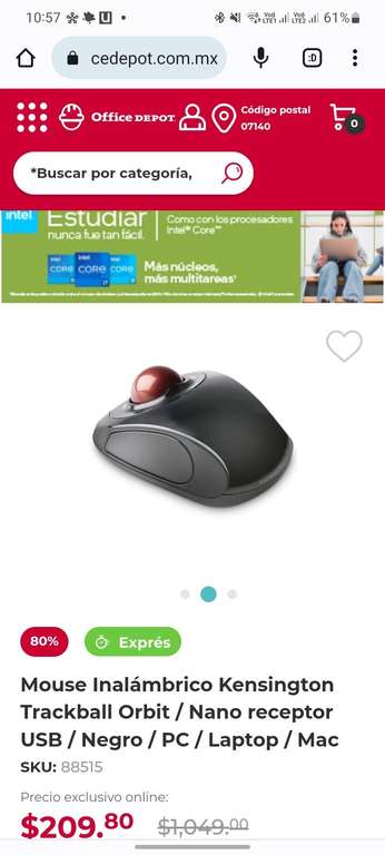 Office Depot: Mouse Inalámbrico Kensington Trackball Orbit / Nano receptor