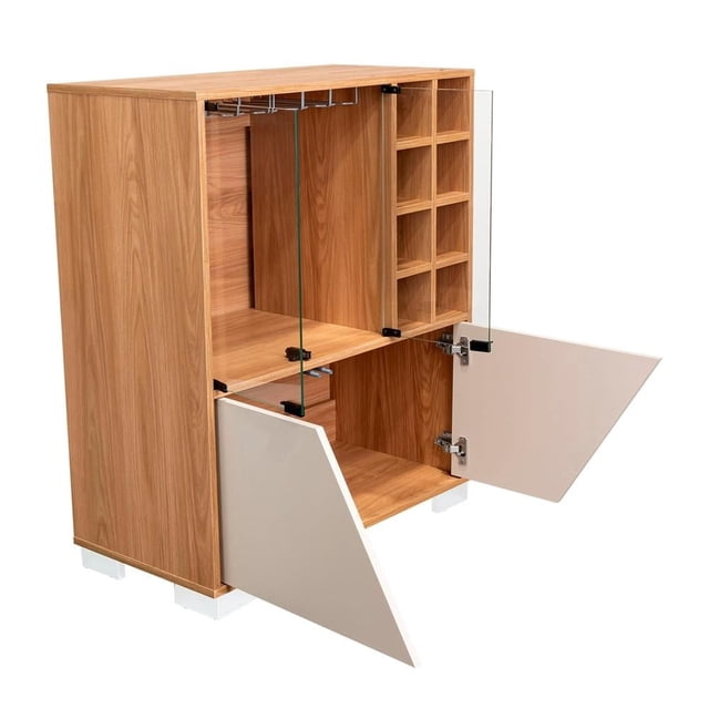 Walmart: Mueble Bar con Portacopas y Cava RTA para 8 Botellas Color Madera y Blanco