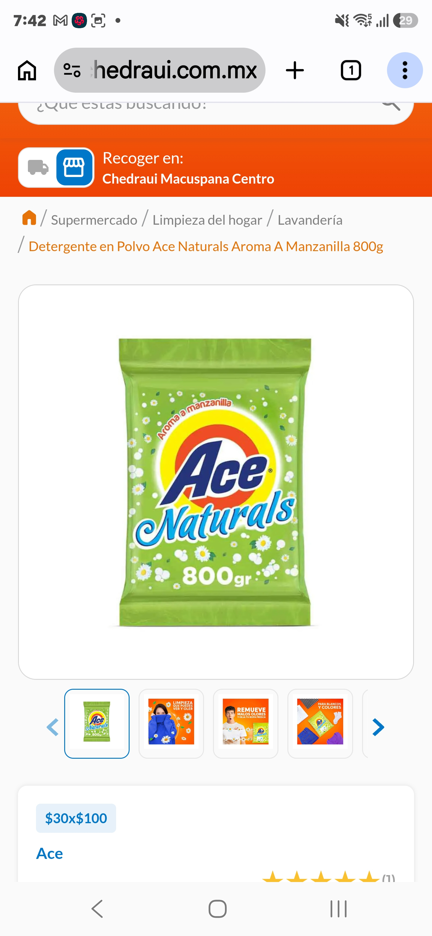 Chedraui: Ace Natrurals 800grms (precio al comprar 5)