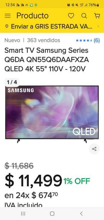 Mercado Libre: Samsung Series Q6DA QN55Q6DAAFXZA QLED 4K 55"