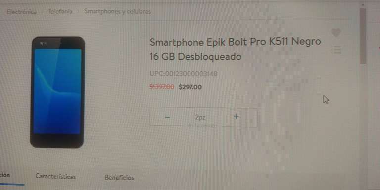 Walmart Smartphone Epik Bolt Pro K511 Negro 16 GB Desbloqueado
