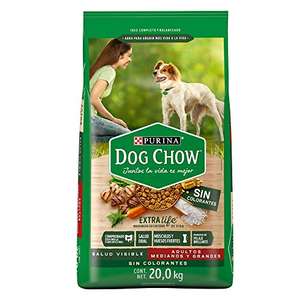 Amazon: Dog Chow 20kg, Adultos Medianos y Grandes, sin Colorantes con Extralife | $524.4 aplicando promoción Tarjeta Regalo Amazon
