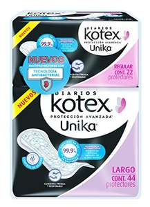 Amazon: KOTEX Unika - Pantiprotectores Tecnología Antibacterial - 44 Pantiprotectores Largos & 22 Regulares - Total 66 Piezas