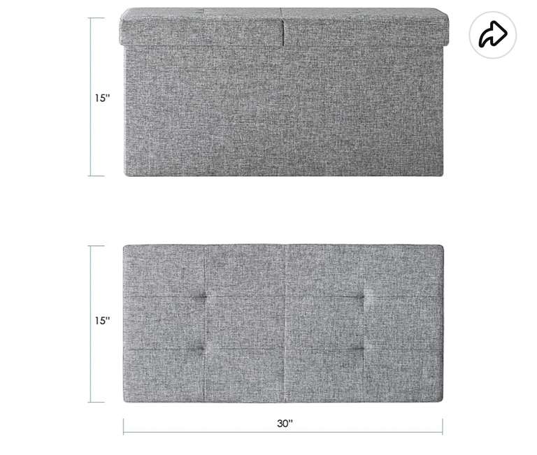 Amazon: Otto & Ben Otomana de almacenamiento de 30 pulgadas con tapa de elevación inteligente, banco tapizado, reposapiés, gris claro