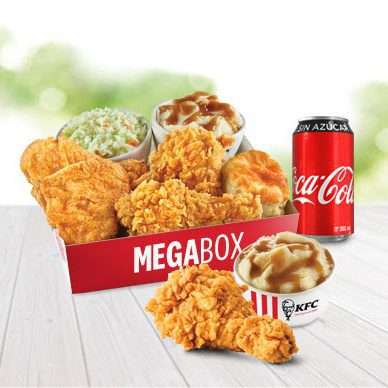 KFC: Mega Box 4 Pzas. + 2 Complementos + 1 Bísquet + 1 Refresco de Lata + GRATIS 1 Pieza Cruji + 1 Puré, Martes y Jueves y Más Promociones