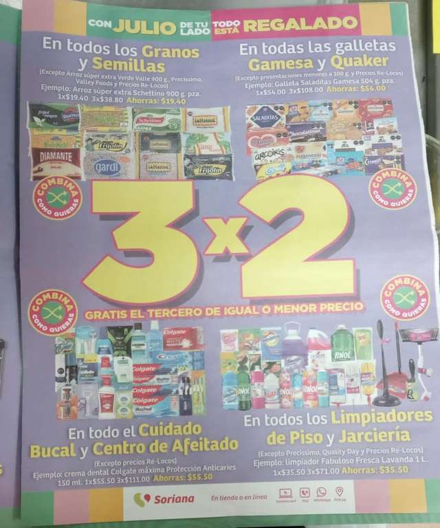 Mercado Soriana [Julio Regalado]: Folleto 29 al 5 de Julio | 3x2 en Papel higiénico, salchichonería, helados, cuidado bucal, afeitado y más