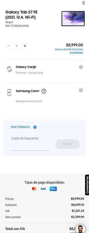 10% de descuento en Samsung store y 18 MSI