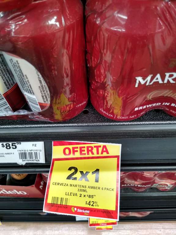 Soriana San Cristóbal de las Casa: Cerveza ámbar Martens (6 pack 330 mL) 2 x $85