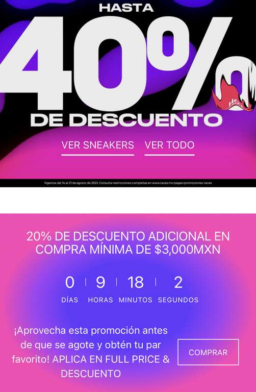 Laces Sneaker Store (Hot Fashion) Hasta 40% OFF + 20% OFF en compras mínimas de $3000
