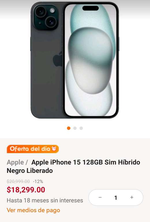 Linio | Apple Iphone 15 128GB Sim Híbrido Negro Liberado pagando con Paypal