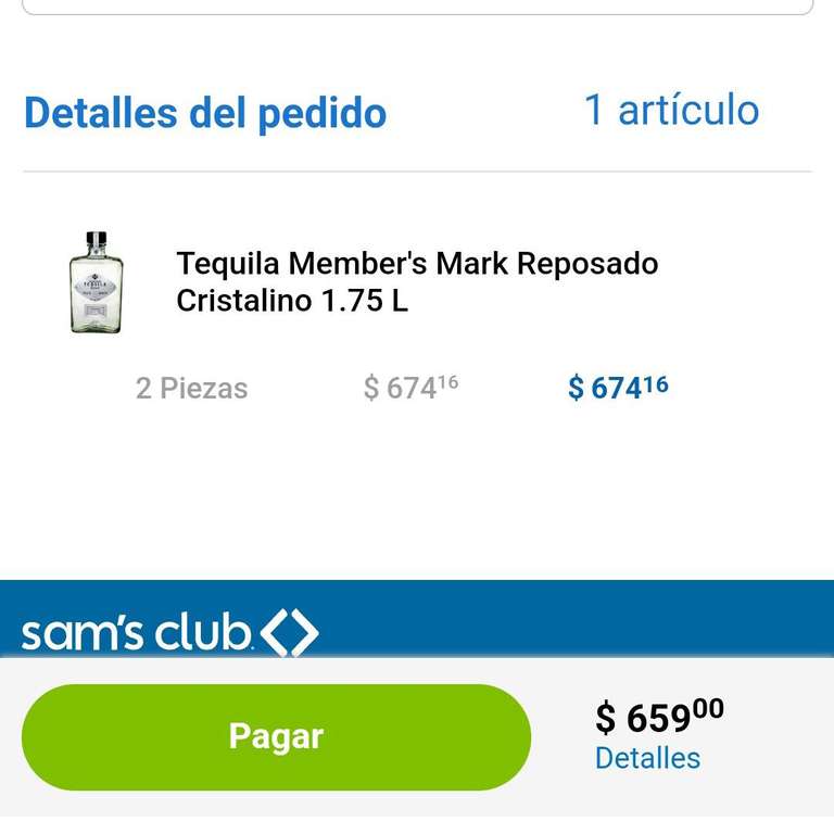 Sam's Club: 2x1 Tequila Member's Mark Reposado Cristalino 1.75 Litros