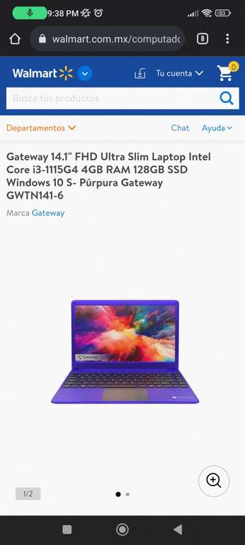 Walmart: Laptop Gateway morada corre i3 11th (sin HSBC)
