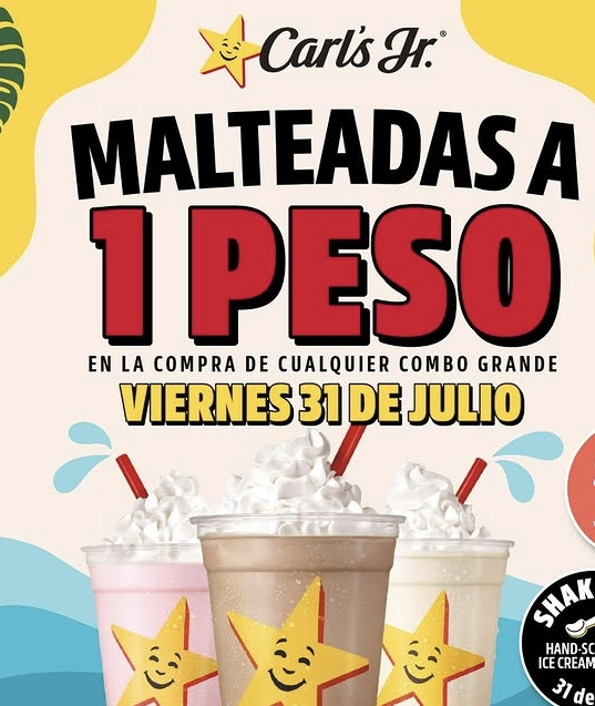 Carl's Jr malteadas a $1 en la compra de cualquier combo grande
