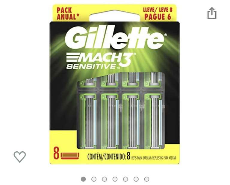 Amazon: Gillette Mach3 Cartuchos Para Afeitar Sensitive, 8 unidades