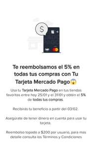 5% de reembolso con tarjeta Mercado Pago (topado a $200) | usuarios seleccionados